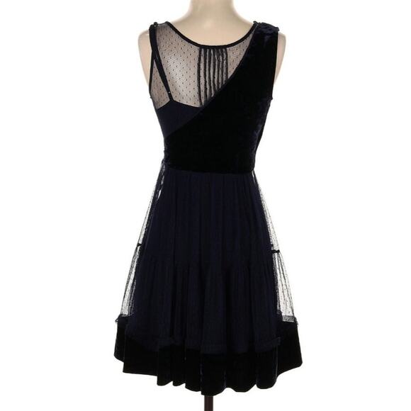 Free People Vintage XS Blue Velour Mesh Dress - Picture 3 of 5